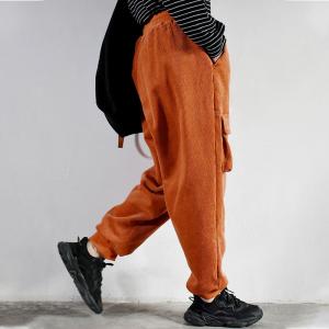 Ulzzang Style Casual Corduroy Pants Womens Fleece Joggers