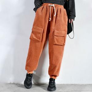 Ulzzang Style Casual Corduroy Pants Womens Fleece Joggers