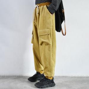 Ulzzang Style Casual Corduroy Pants Womens Fleece Joggers