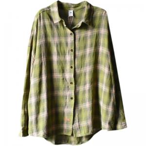 Back Letter Prints Plus Size Shirt Korean Plaid Cotton Shirt