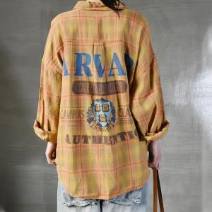 Back Letter Prints Plus Size Shirt Korean Plaid Cotton Shirt