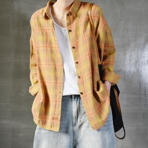 Back Letter Prints Plus Size Shirt Korean Plaid Cotton Shirt