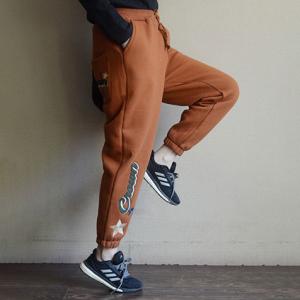 Stars and Letter Embroidery Cotton Pants Fleeced Tapered Pants for Women