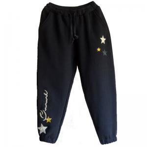 Stars and Letter Embroidery Cotton Pants Fleeced Tapered Pants for Women