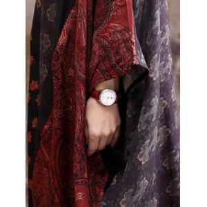 Bat Sleeve Red Silky Moroccan Dress Printed Plus Size Caftan