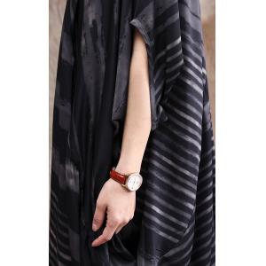 V-Neck Chunky Striped Church Dress Silk Plus Size Modest Clothing