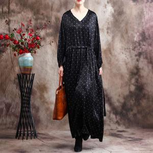 High-Waist Puff Sleeve Belted Dress Black Elegant Dotted Dress