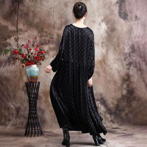 High-Waist Puff Sleeve Belted Dress Black Elegant Dotted Dress