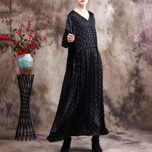 High-Waist Puff Sleeve Belted Dress Black Elegant Dotted Dress