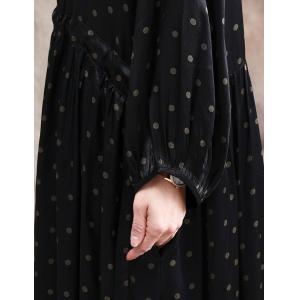 High-Waist Puff Sleeve Belted Dress Black Elegant Dotted Dress