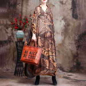 Bat Sleeve Dense Printed Cocoon Dress Over50 Style Maxi Dress
