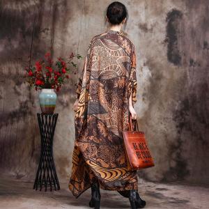 Bat Sleeve Dense Printed Cocoon Dress Over50 Style Maxi Dress