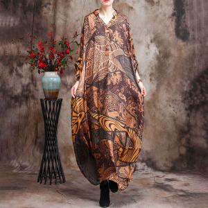 Bat Sleeve Dense Printed Cocoon Dress Over50 Style Maxi Dress