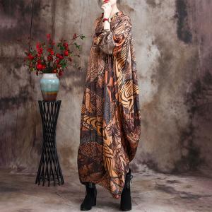 Bat Sleeve Dense Printed Cocoon Dress Over50 Style Maxi Dress