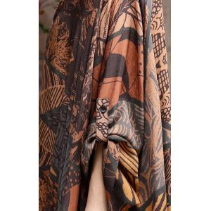 Bat Sleeve Dense Printed Cocoon Dress Over50 Style Maxi Dress