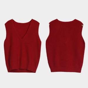 Plunging Neck Wool Knit Vest Loose Vest Sweater for Women