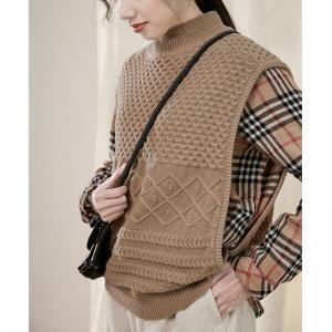Mock Neck Plus Size Vest Top Cable Knit Sleeveless Sweater