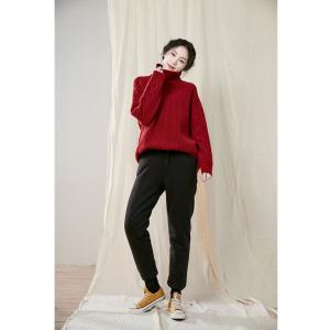 Sheep Wool Chunky Cable Knit Sweater Loose Turtleneck Sweater