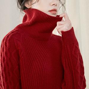 Sheep Wool Chunky Cable Knit Sweater Loose Turtleneck Sweater