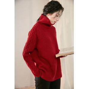 Sheep Wool Chunky Cable Knit Sweater Loose Turtleneck Sweater