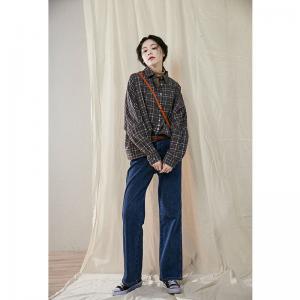 British Style Plus Size Checkered Shirt Cotton Casual Blouse