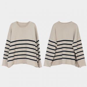 Horizontal Striped Large Sweater Casual Crew Neck Sweater Top