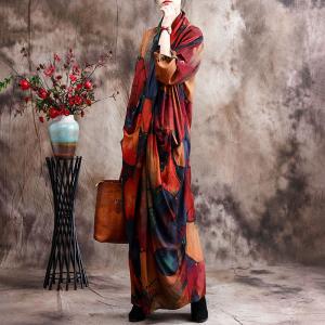 Abstract Printed Silky Wrap Dress Front Cross Designer Maxi Dress