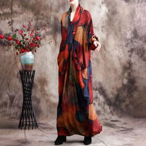 Abstract Printed Silky Wrap Dress Front Cross Designer Maxi Dress