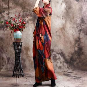 Abstract Printed Silky Wrap Dress Front Cross Designer Maxi Dress