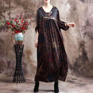 Empire Waist V-Neck Korean Dress Silk Comfy Modest Clothing