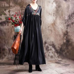 Empire Waist V-Neck Korean Dress Silk Comfy Modest Clothing