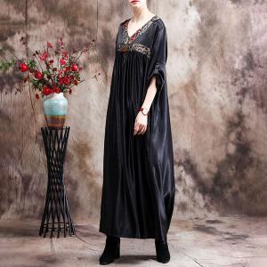 Empire Waist V-Neck Korean Dress Silk Comfy Modest Clothing