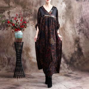 Empire Waist V-Neck Korean Dress Silk Comfy Modest Clothing