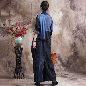 Front Cross Blue Denim Maxi Dress Belted Loose Wrap Dress