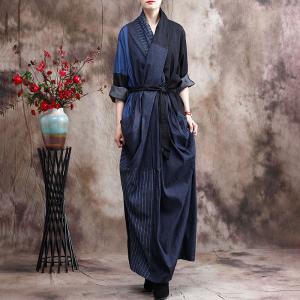 Front Cross Blue Denim Maxi Dress Belted Loose Wrap Dress