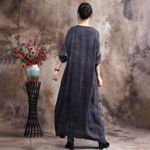 Senior Women Printed Gray Dress Loose Asymmetrical Spring Dress