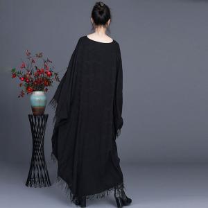 Solid Colors Fringed Cape Dress Linen Plus Size Caftan