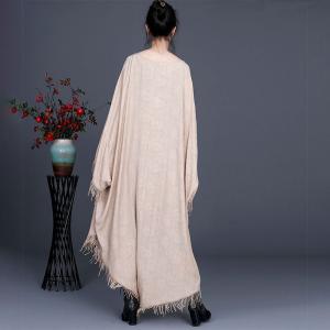 Solid Colors Fringed Cape Dress Linen Plus Size Caftan