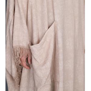 Solid Colors Fringed Cape Dress Linen Plus Size Caftan