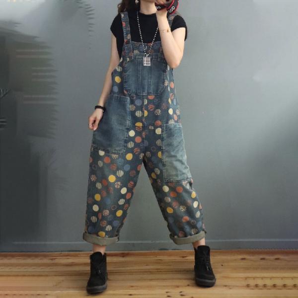 Street Style Polka Dot Overalls 90s Printed Baggy Dungarees Overalls