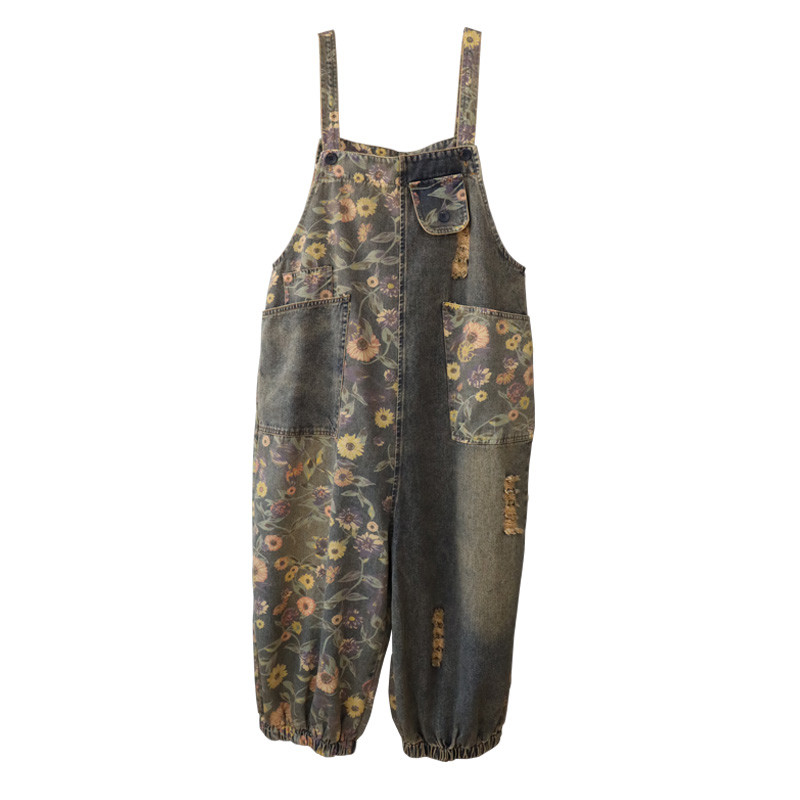 Daisy Flowers Ripped Overalls Womens Loose Fit Dungarees in Print One ...