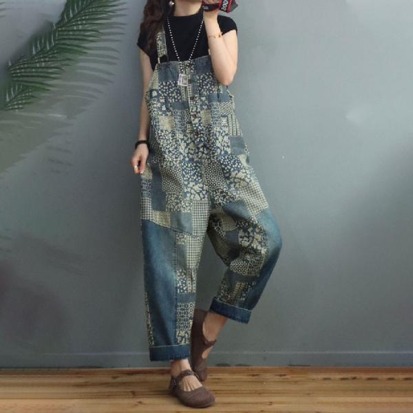 Folk Totem Prints Farmer Overalls Womens Summer Gardening Clothes