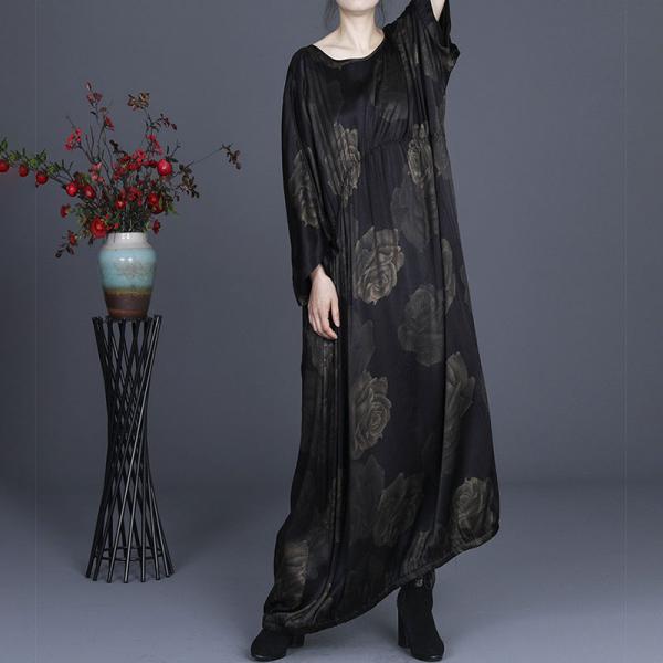 Rose Flowers Plus Size Caftan Black Empire Waist Modest Clothing