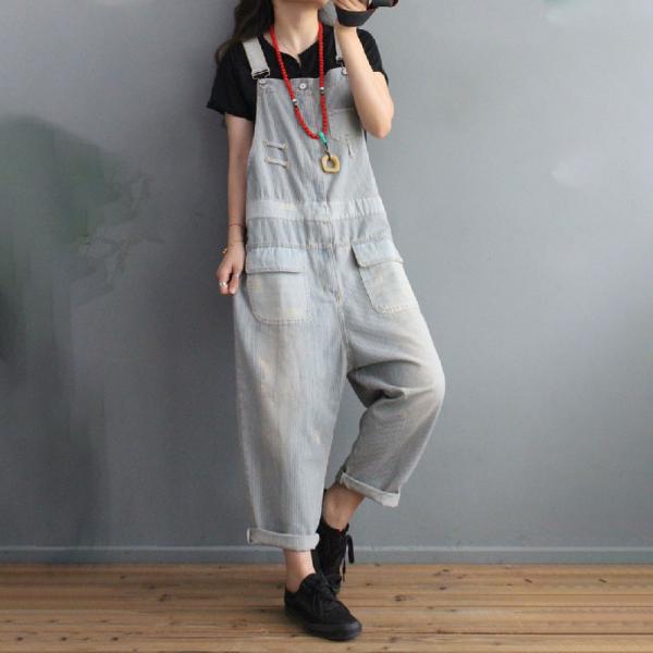 Light Blue Pinstriped Overalls Relax-Fit Light Wash Jean Dungarees in ...