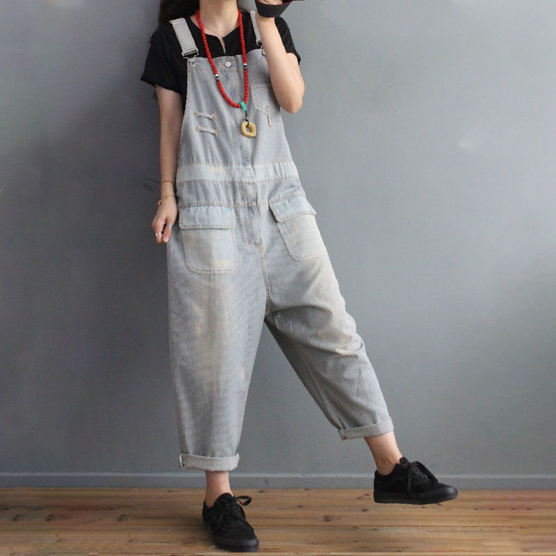 Light Blue Pinstriped Overalls Relax-Fit Light Wash Jean Dungarees in ...