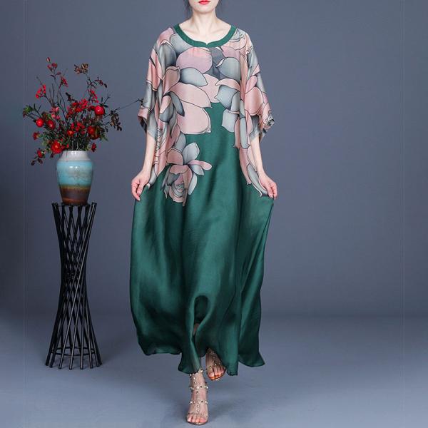 Half Sleeves Printed Summer Dress Silk Loose Elegant Dress