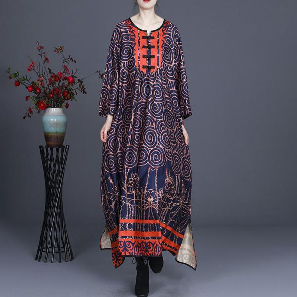 Circle Prints Chinese Loose Cheongsam Vintage Silk Modest Dress
