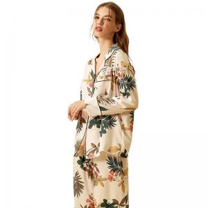 Tropical Flowers Silk Sleepwear with Long Loose Pajamas Pants