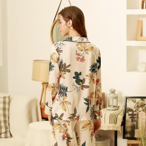 Tropical Flowers Silk Sleepwear with Long Loose Pajamas Pants