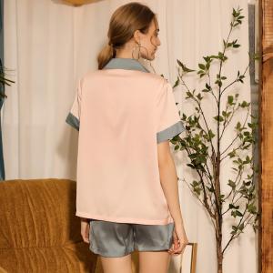Cute Flamingo Short Sleeve Silk Pajamas with Summer Blue Shorts Sets